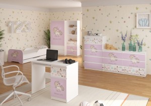 KOMPLET MEBLI Łóżko MIKI 140x70 JEDNOROŻEC RÓŻOWY