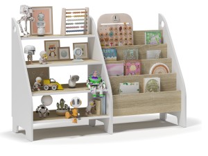 Regał Montessori dla dzieci Biblioteczka na książki Organizer 2w1 BIAŁY mix SONOMA