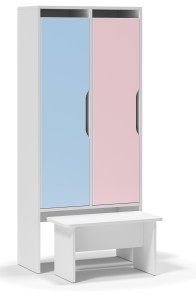 Smart KIDS Locker szatnia przedszkolna 2osobowa z ławką Biało -Niebiesko Różowa