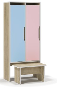 Smart KIDS Locker szatnia przedszkolna 2osobowa z ławką Sonoma -Niebiesko Różowa