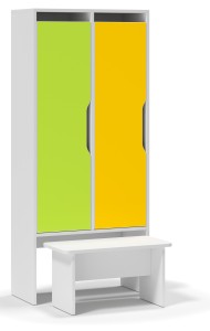 Smart KIDS Locker szatnia przedszkolna 2osobowa z ławką Biało- Zielono Żółta